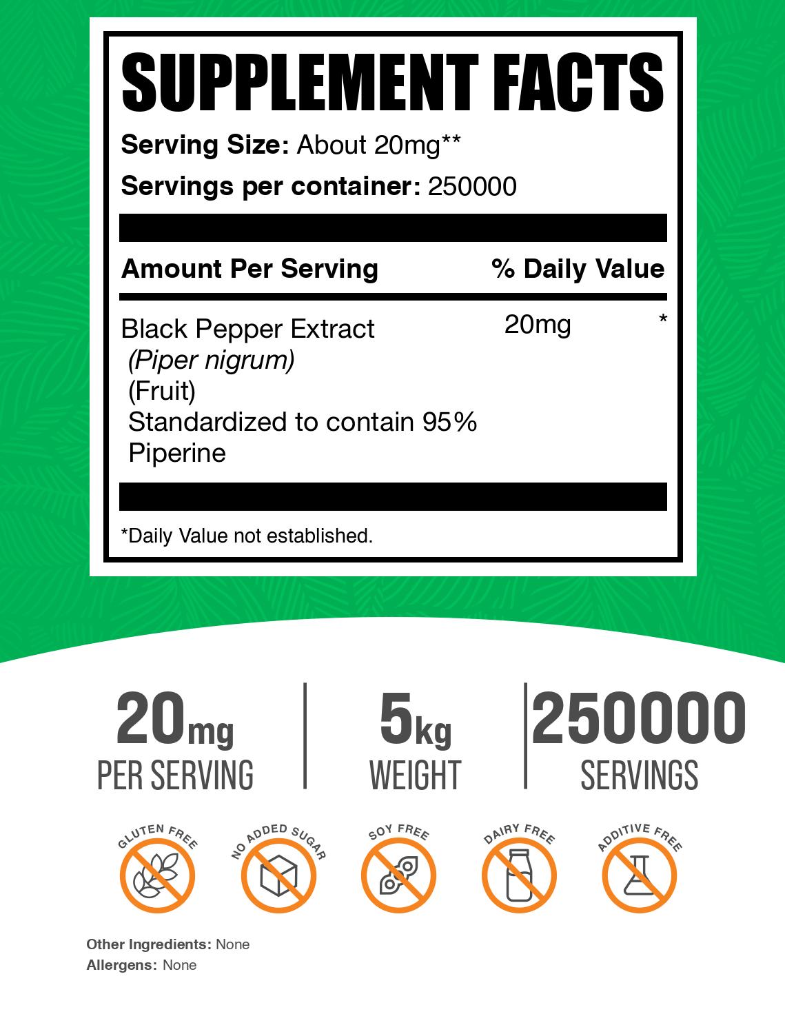 Black pepper extract powder label 5kg