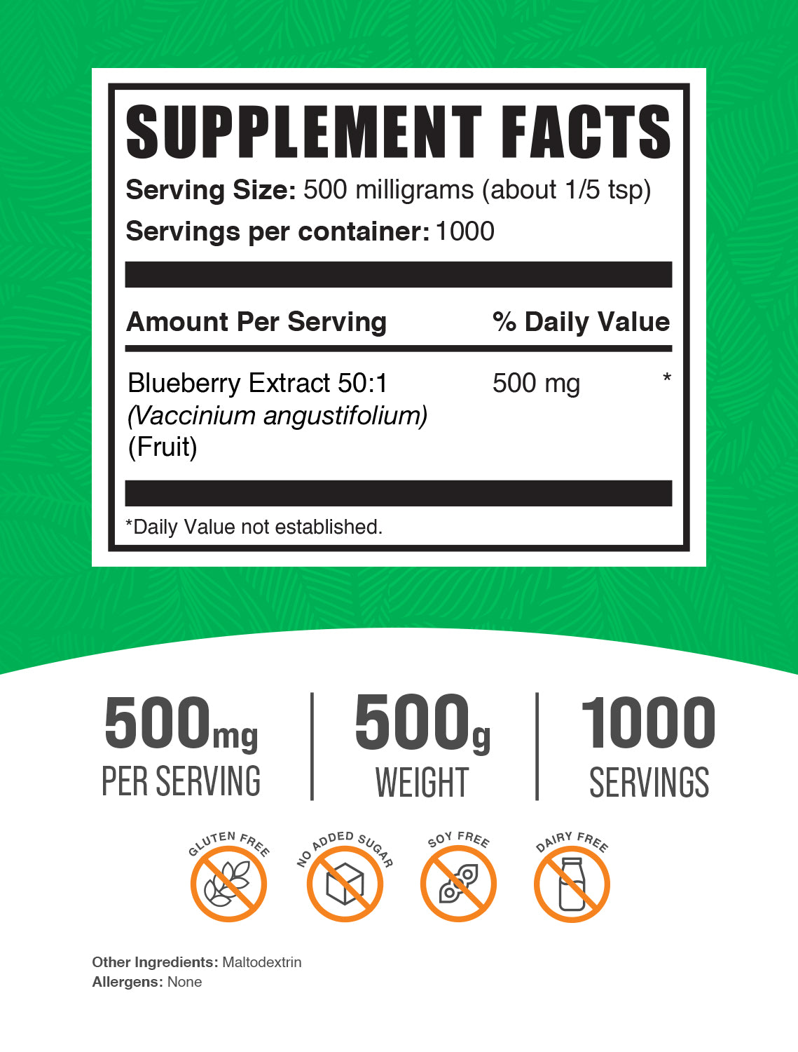 blueberry extract 500g label