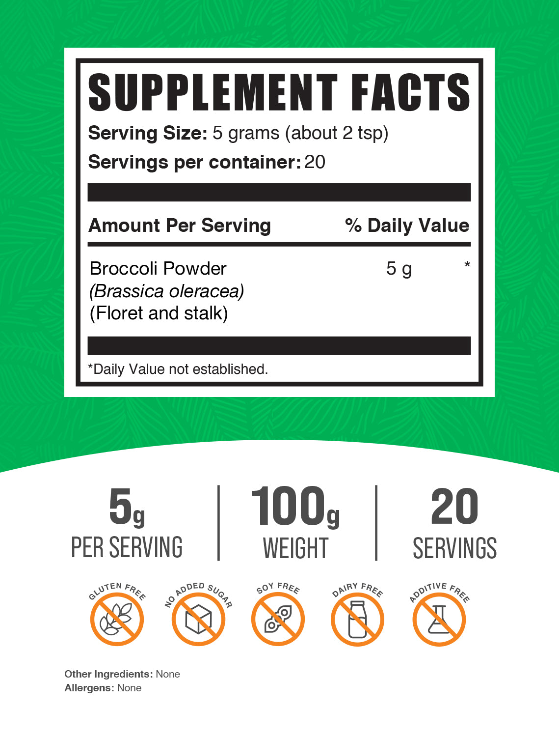 Broccoli Powder 100g label