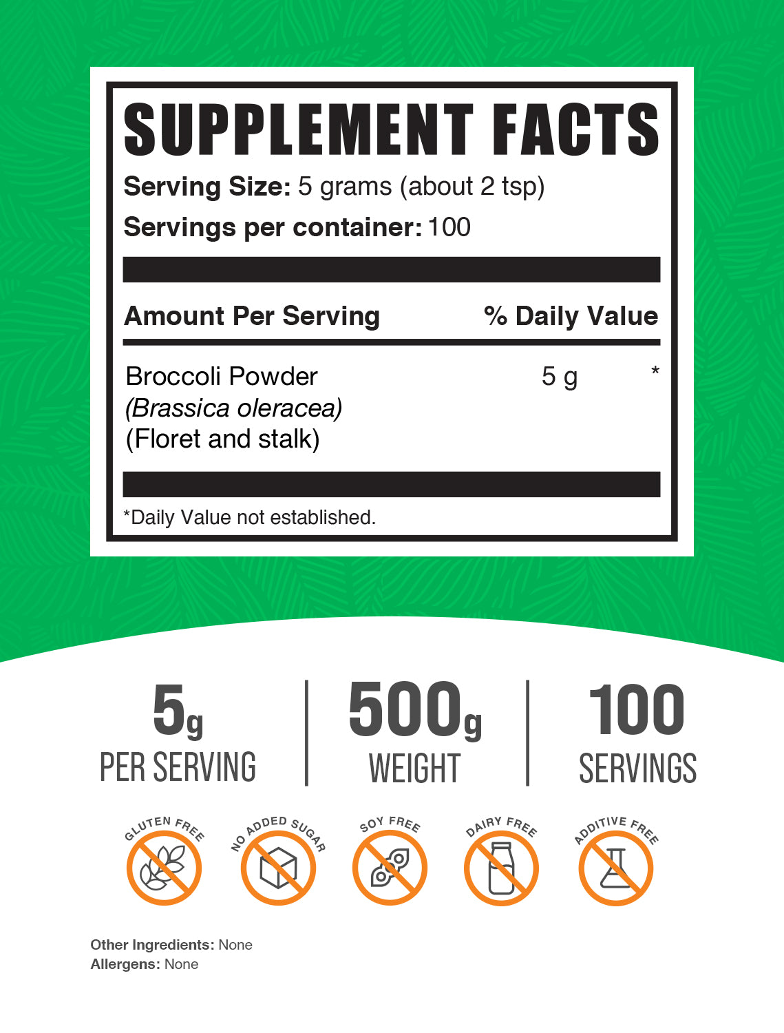 Broccoli Powder 500g label