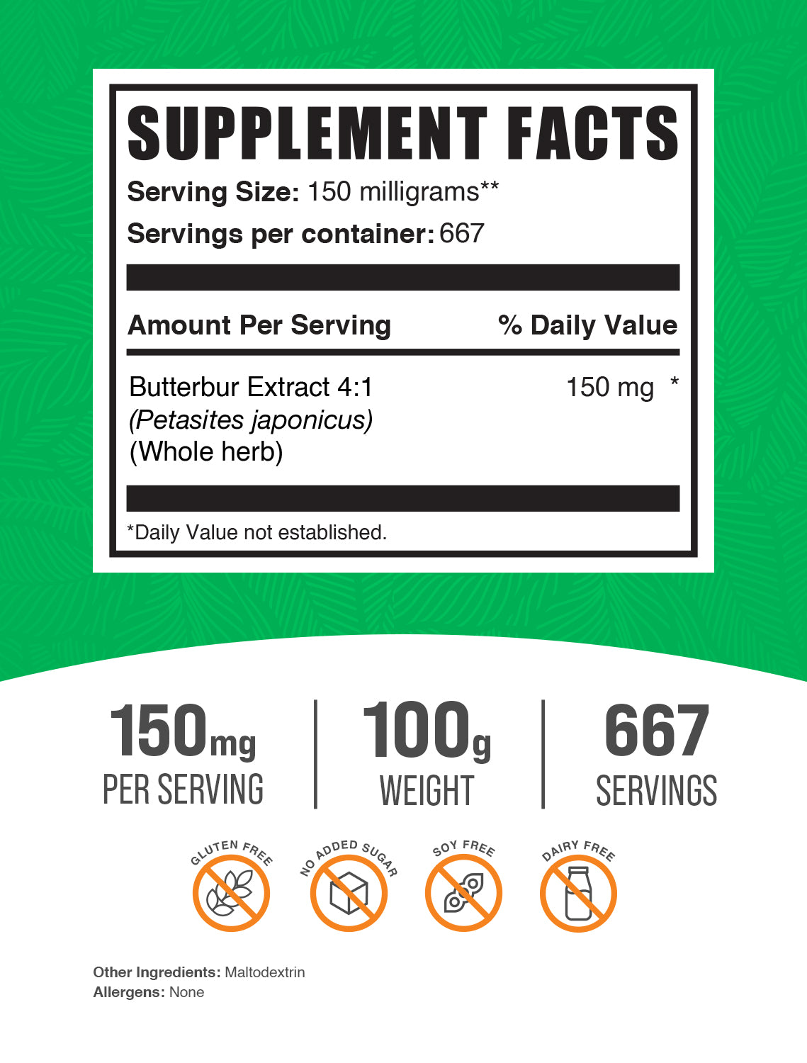 Butterbur Extract Supplement facts 100g