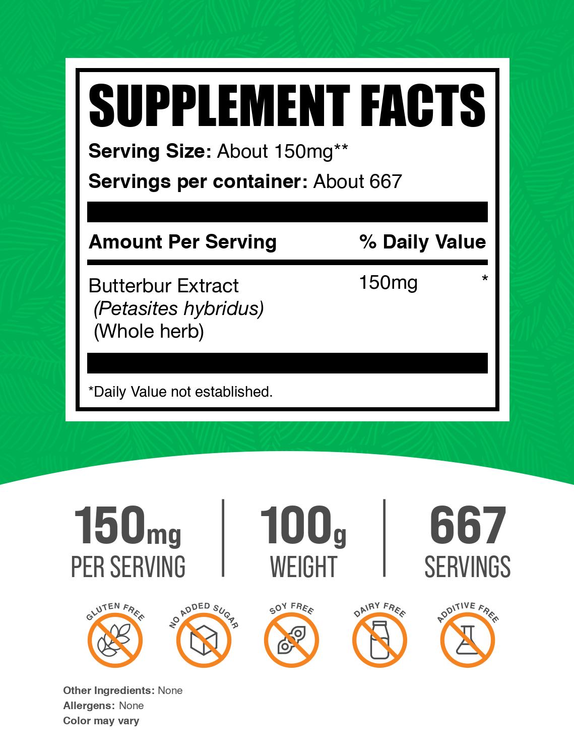 Butterbur Extract Powder 100g Label
