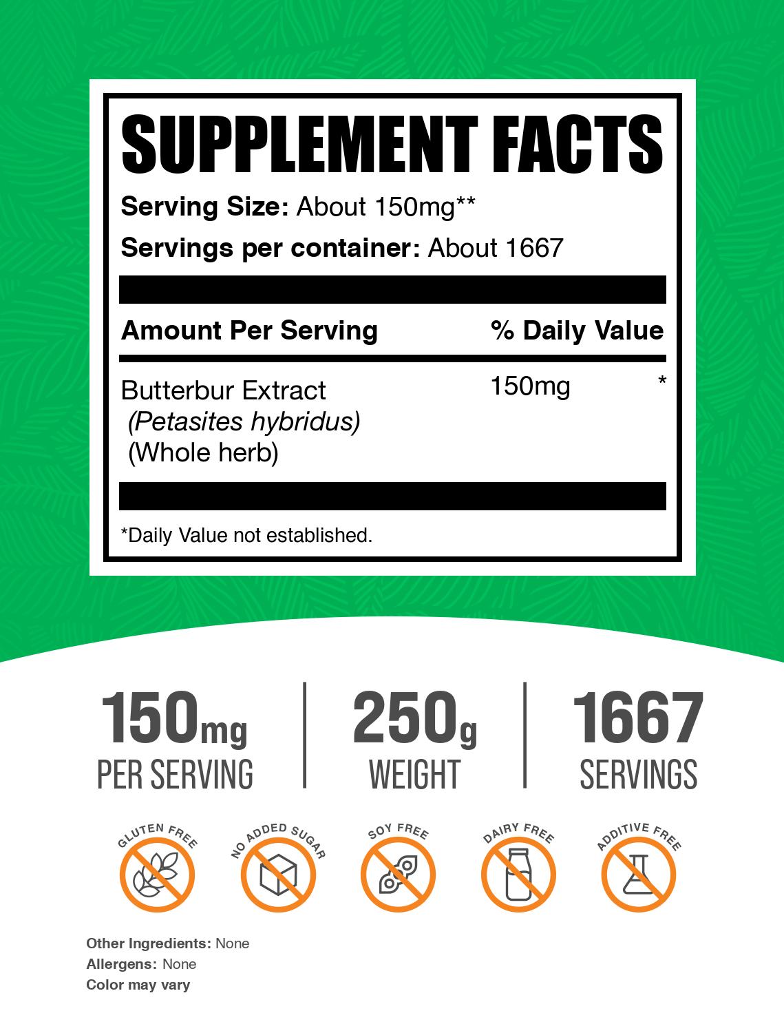 Butterbur Extract Powder 250g Label