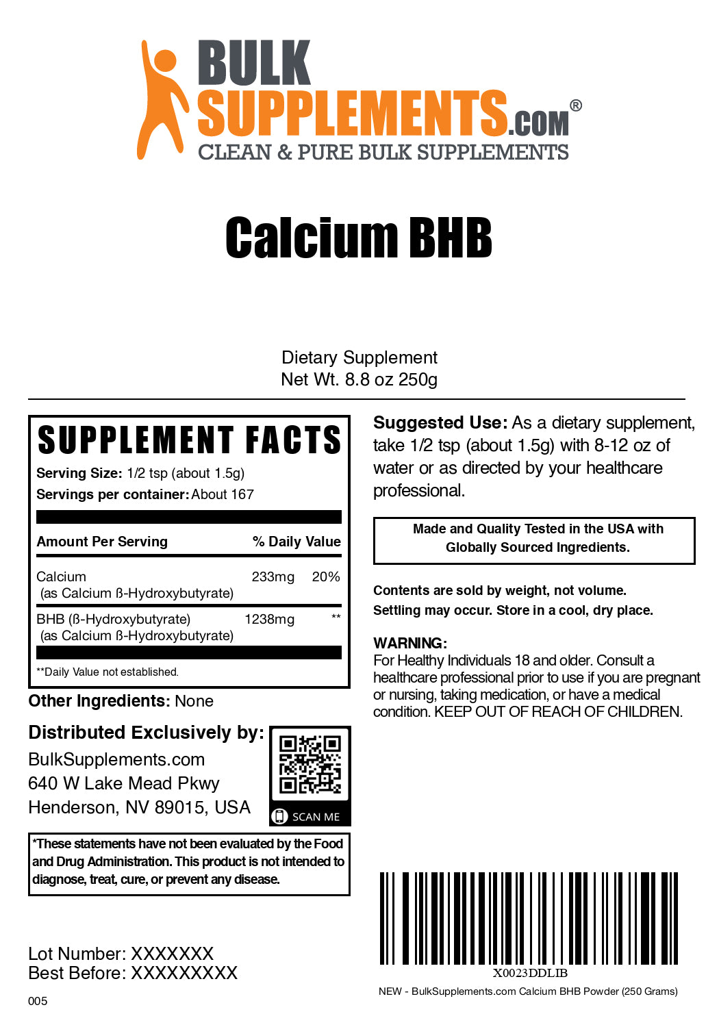 Calcium BHB powder label 500g