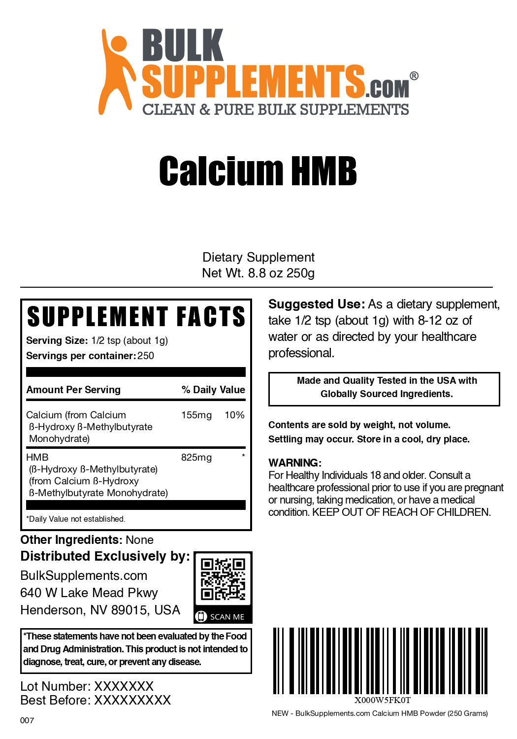 HMB (Calcium HMB) Powder 250g Plain Label