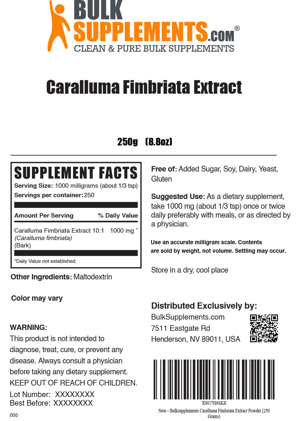 Caralluma Fimbriata Extract powder label 250g