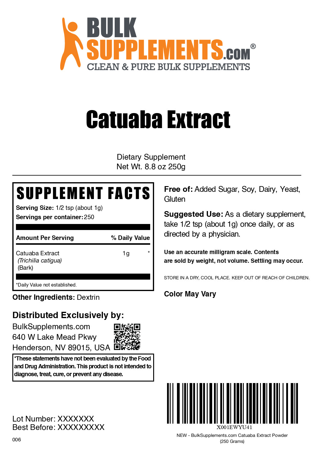 Catuaba extract powder label 250g