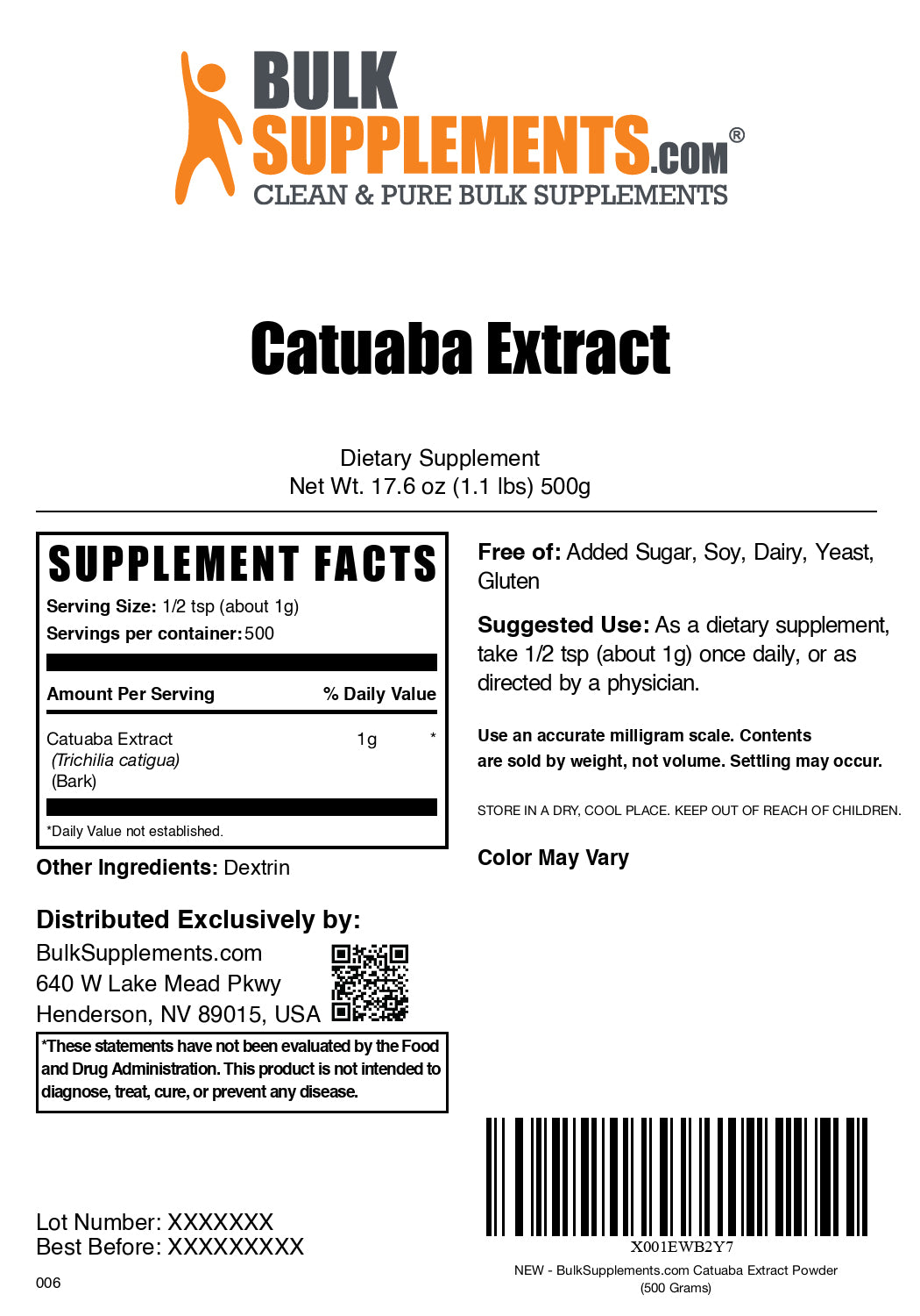 Catuaba extract powder label 500g