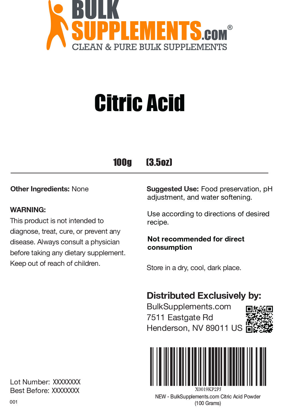 Supplement Facts Citric Acid