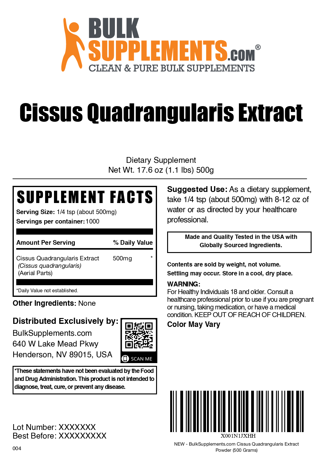 Cissus Quadrangularis Extract powder label 500g