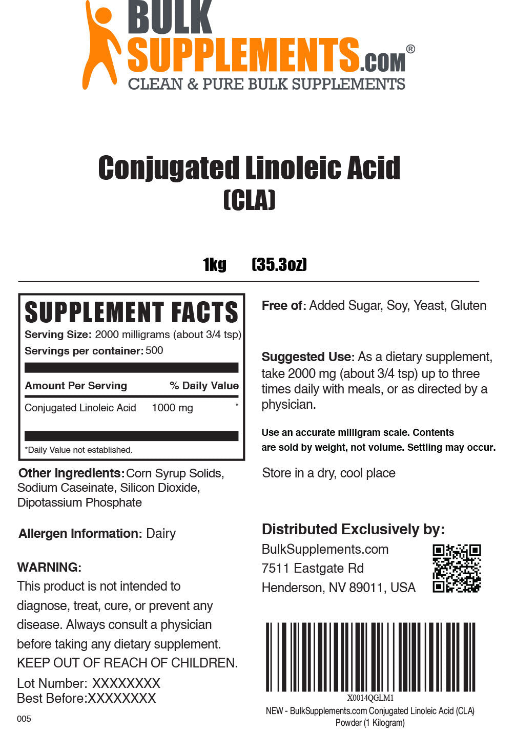 1kg CLA powder supplement facts
