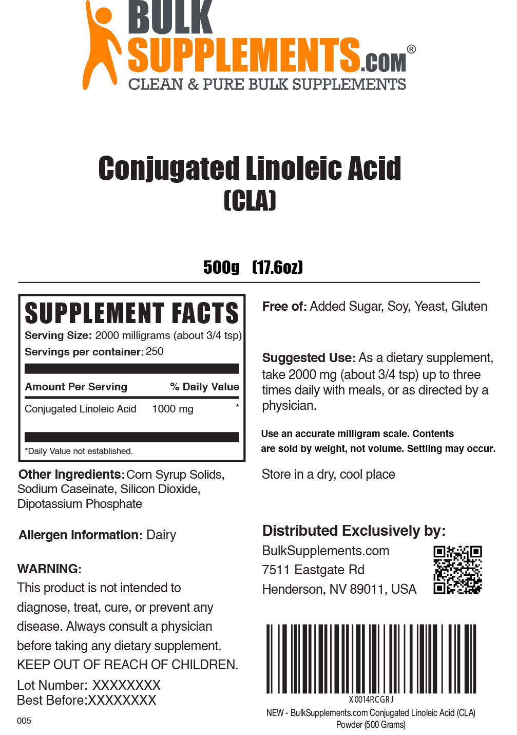 500g CLA powder supplement facts