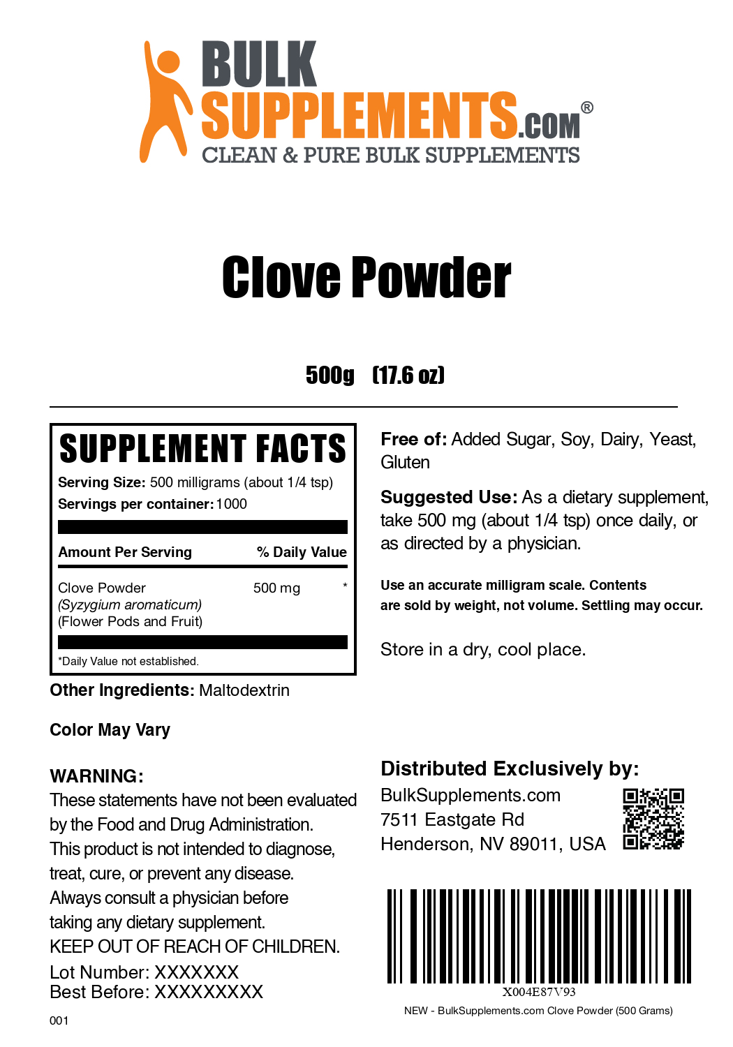 Clove powder label 500g