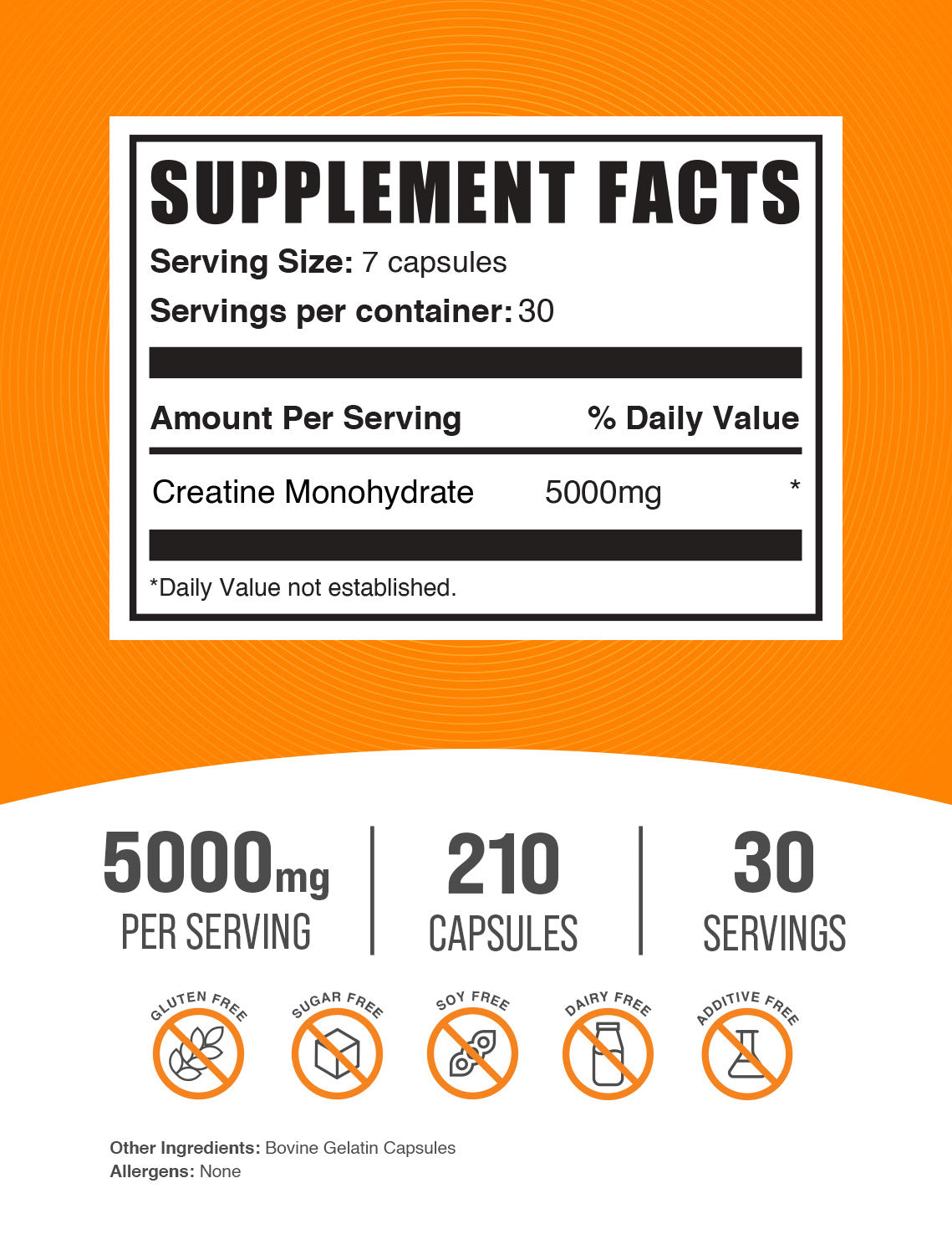 Creatine Monohydrate Capsules 210ct Label