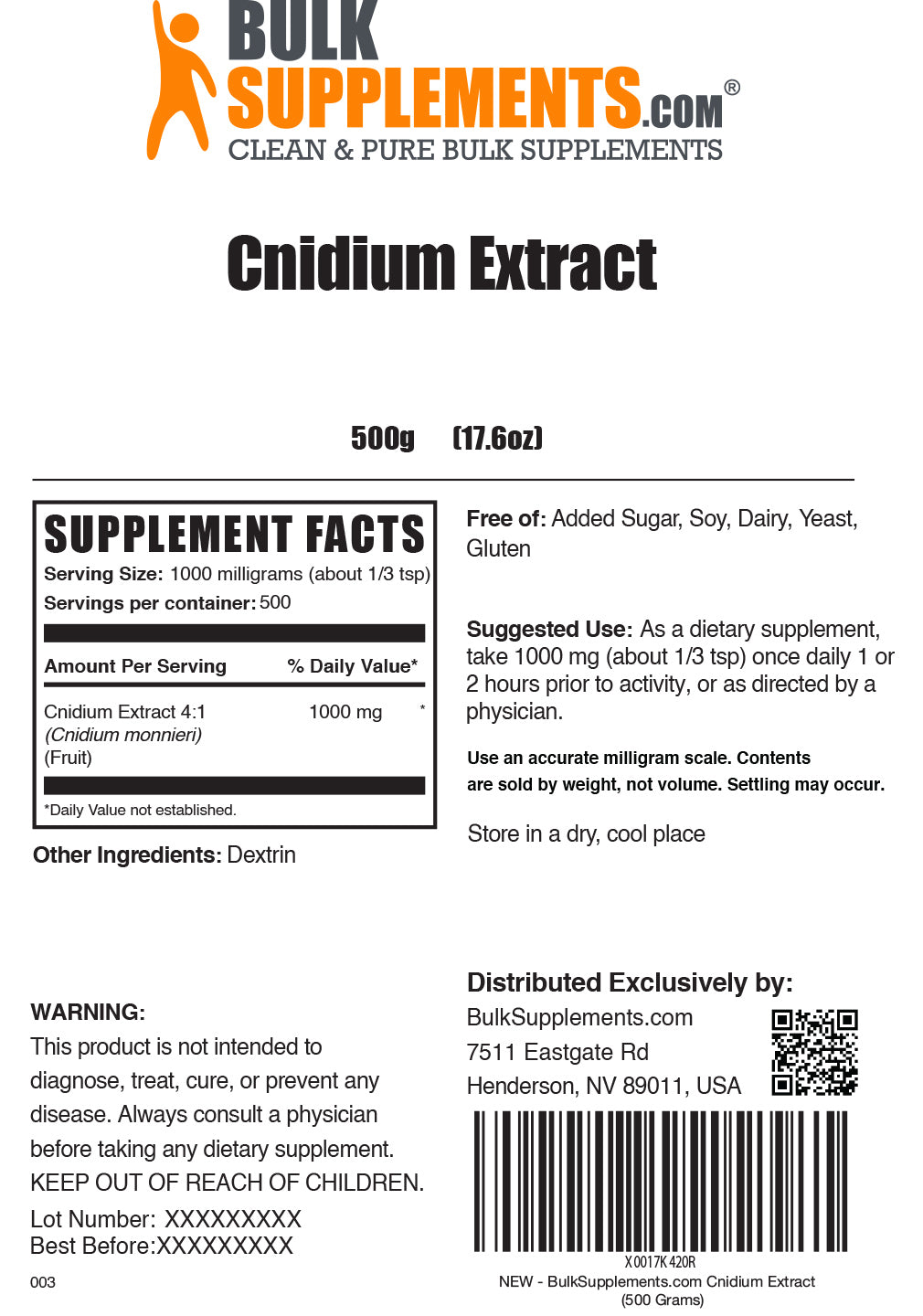Supplement Facts for Cnidium Extract