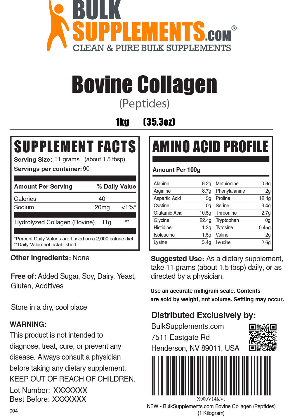 Bovine Collagen Supplement Facts