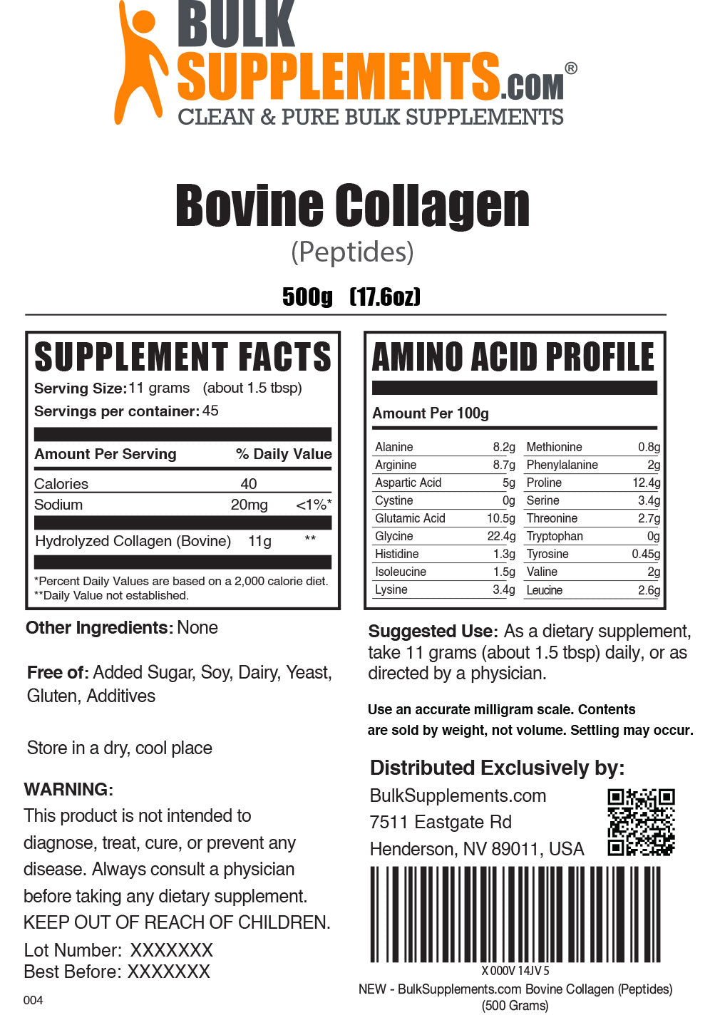 Bovine Collagen Supplement Facts