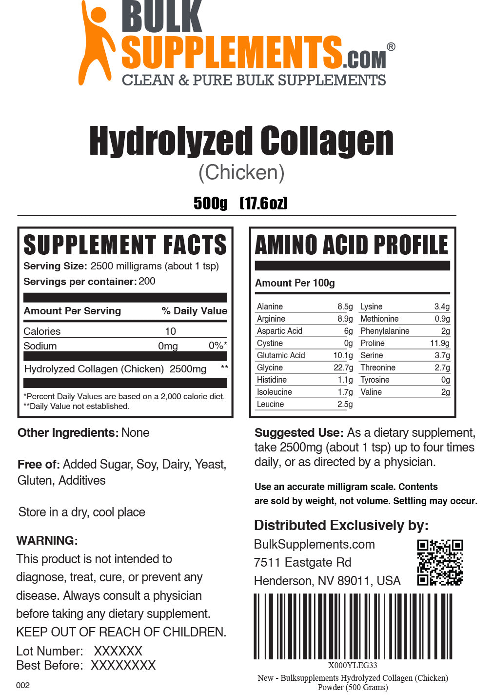 Chicken collagen powder label 500g