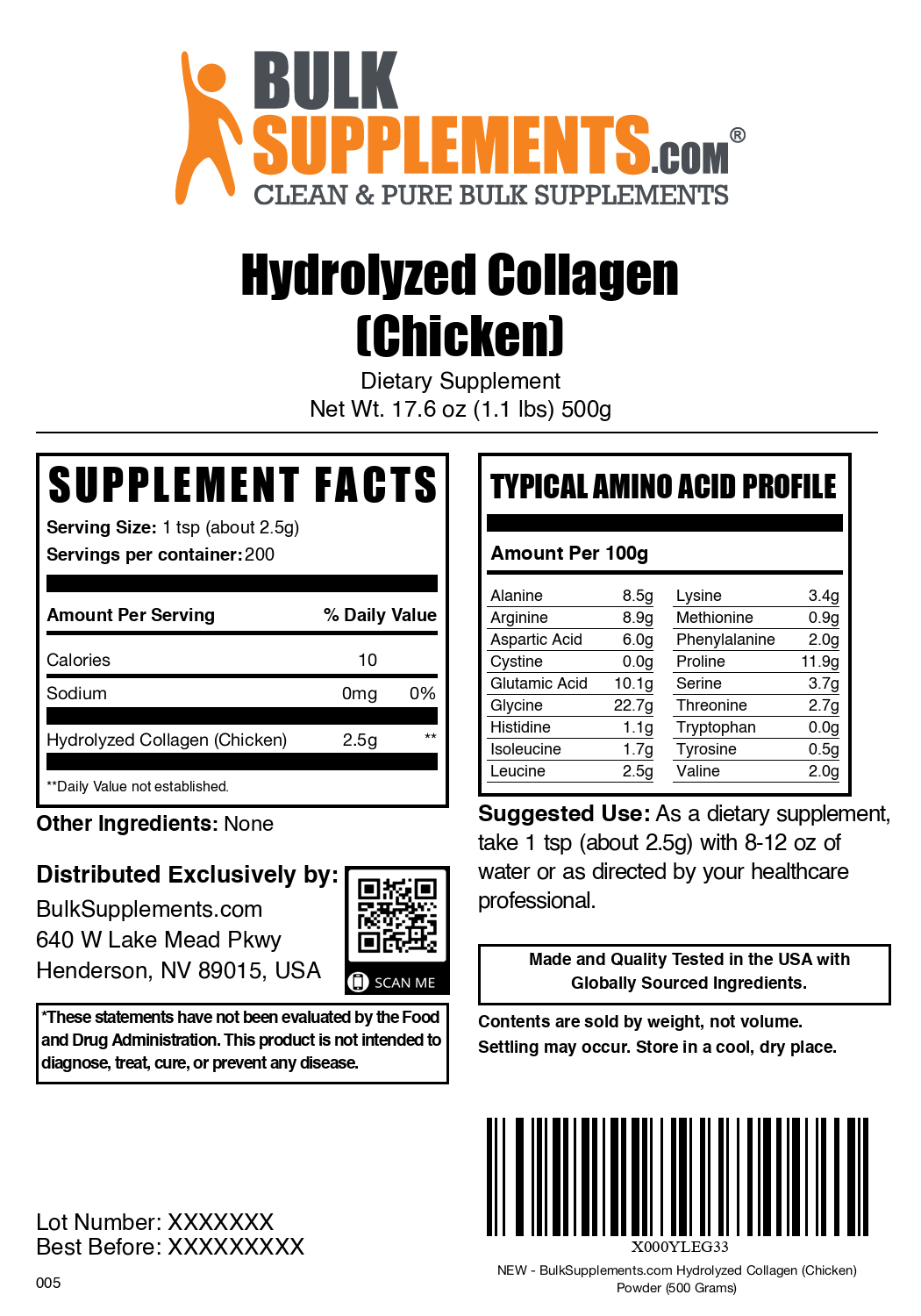 Chicken collagen powder label 500g