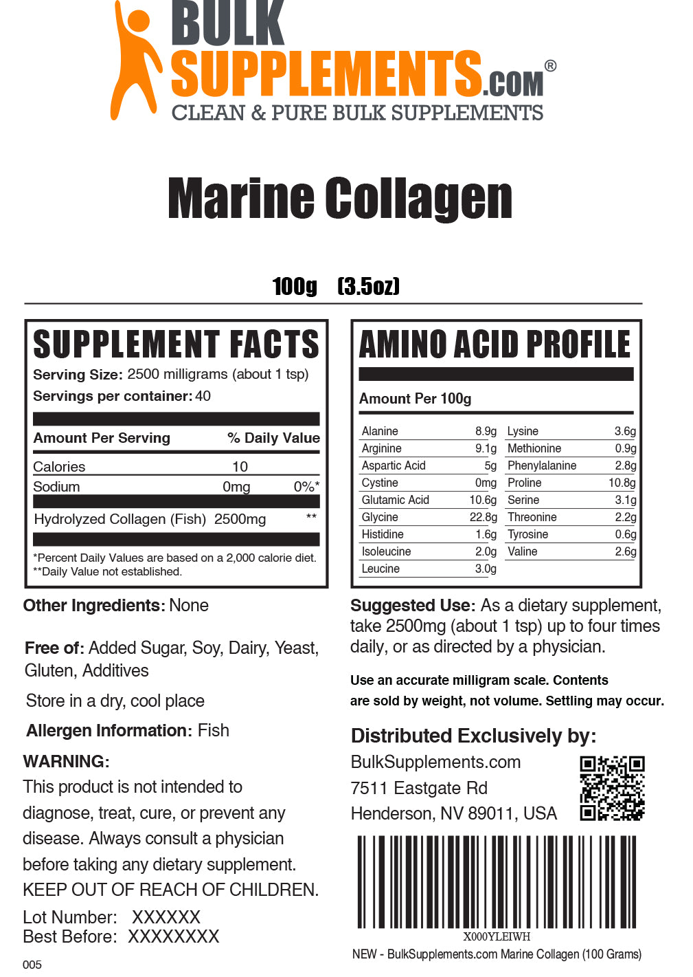 Supplement Facts Fish Collagen
