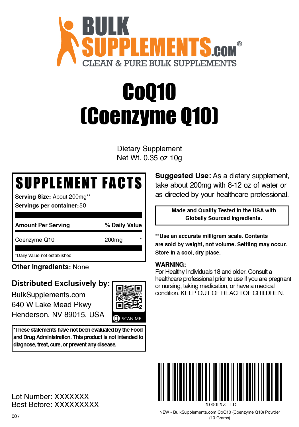 Coenzyme Q10 (CoQ10) Powder 10g Plain Label