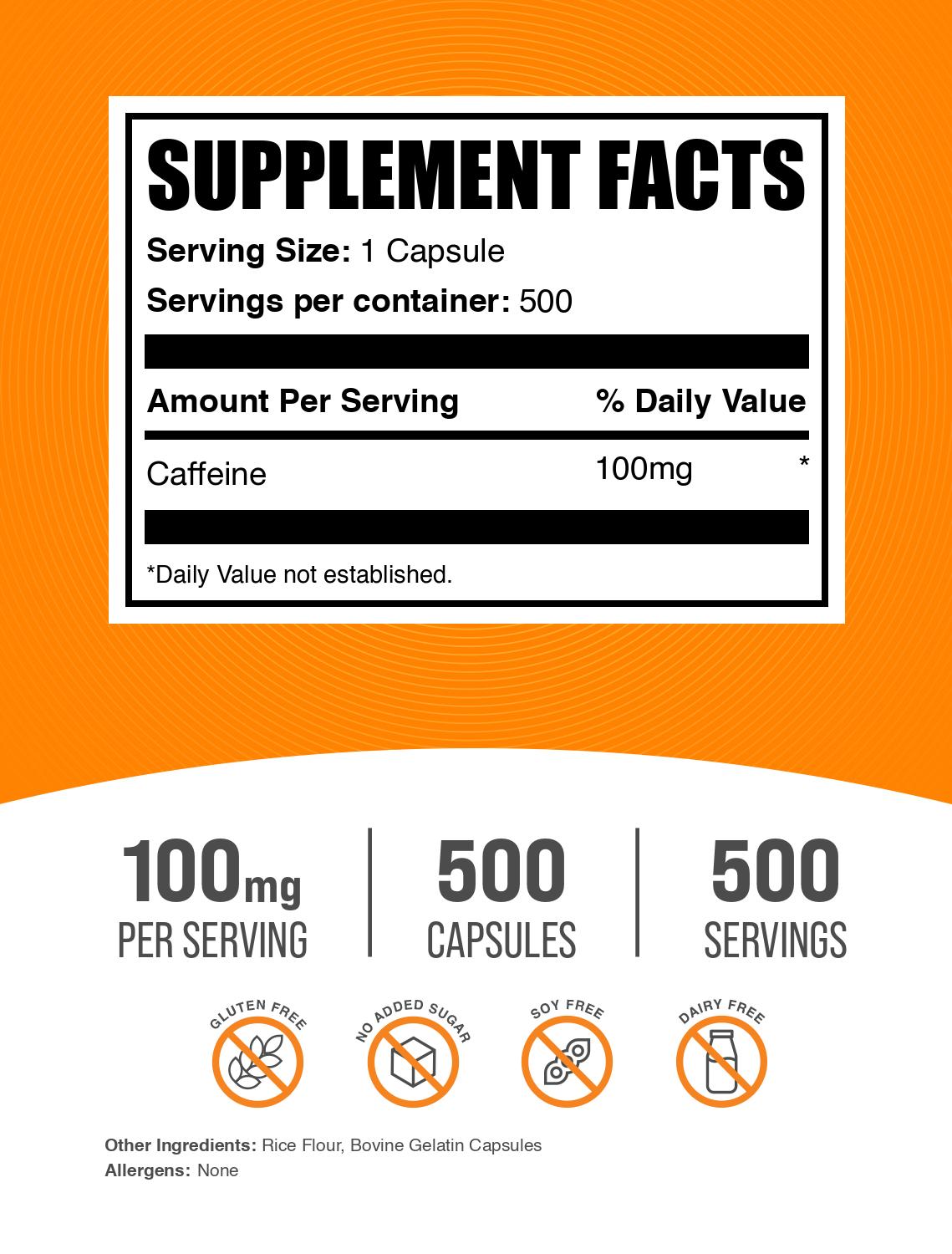 Caffeine 100mg 500 capsules label
