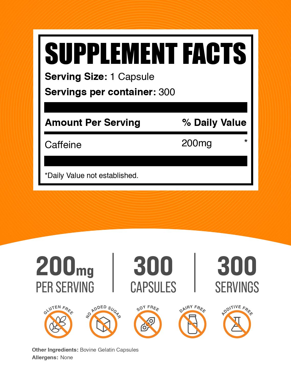Caffeine 200mg 300 capsules label
