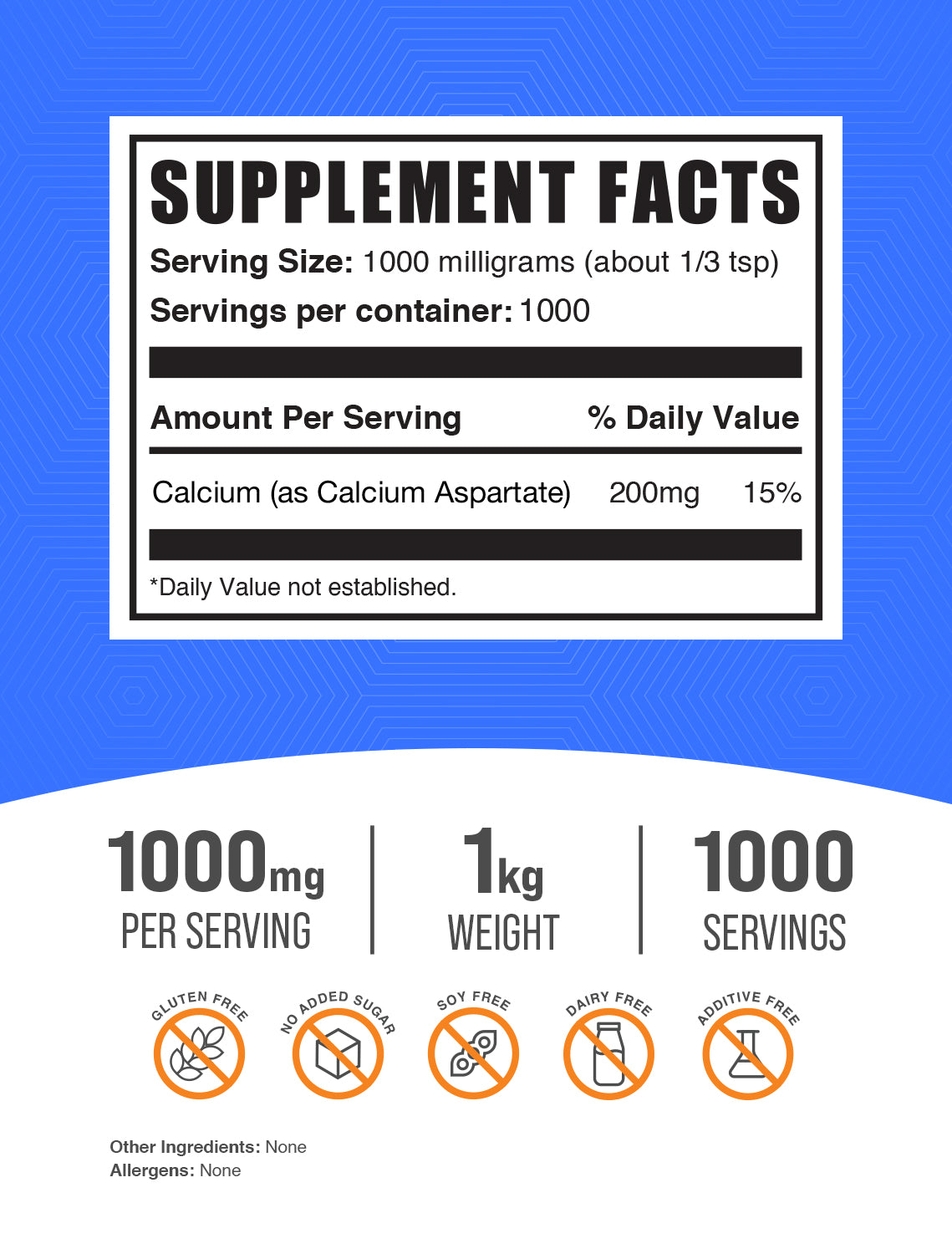 supplement facts for calcium aspartate 1kg