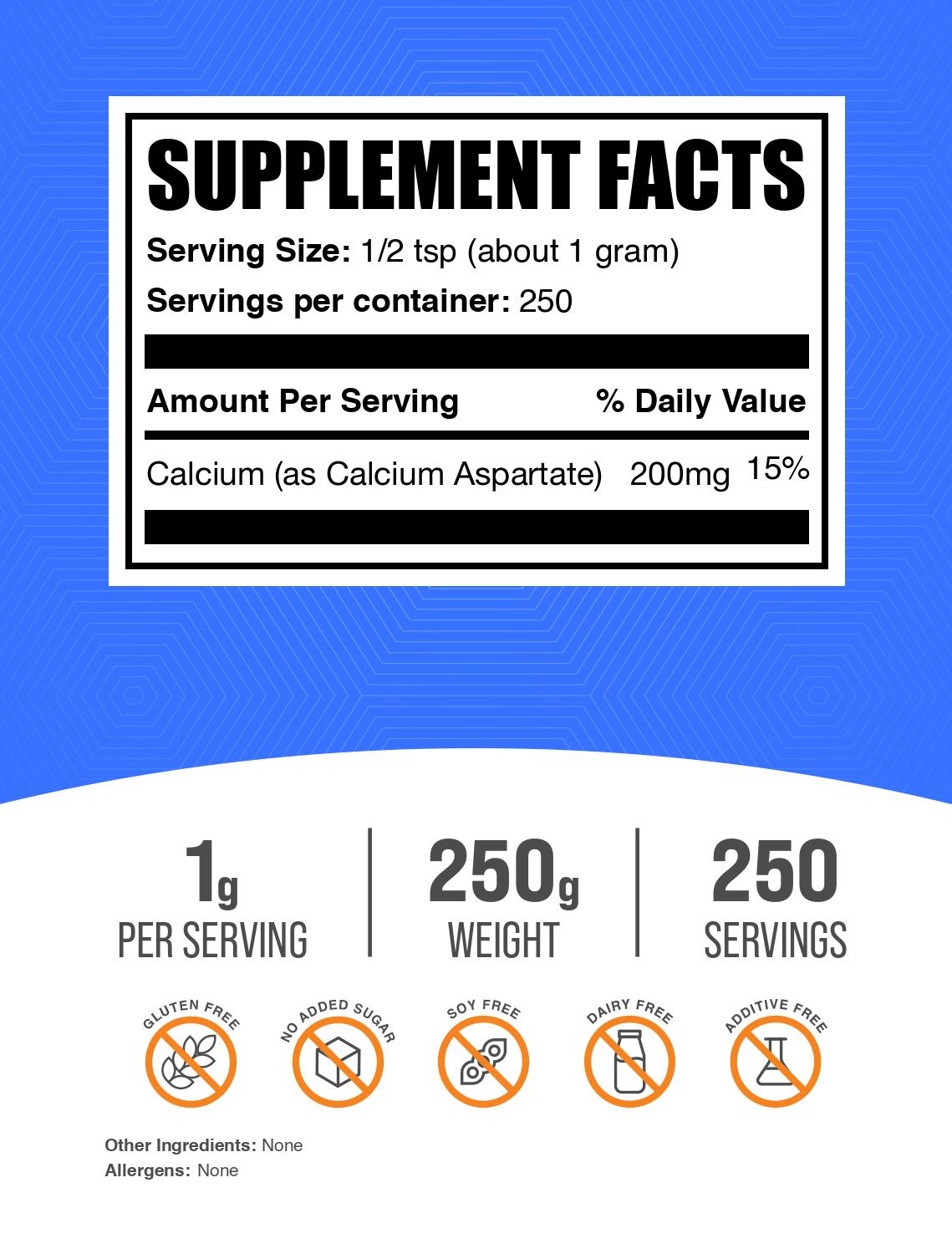 Calcium aspartate powder label 250g