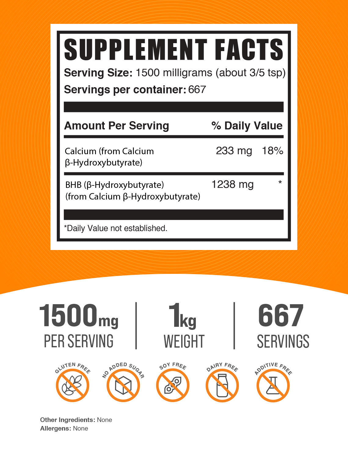 Calcium BHB powder label 1kg
