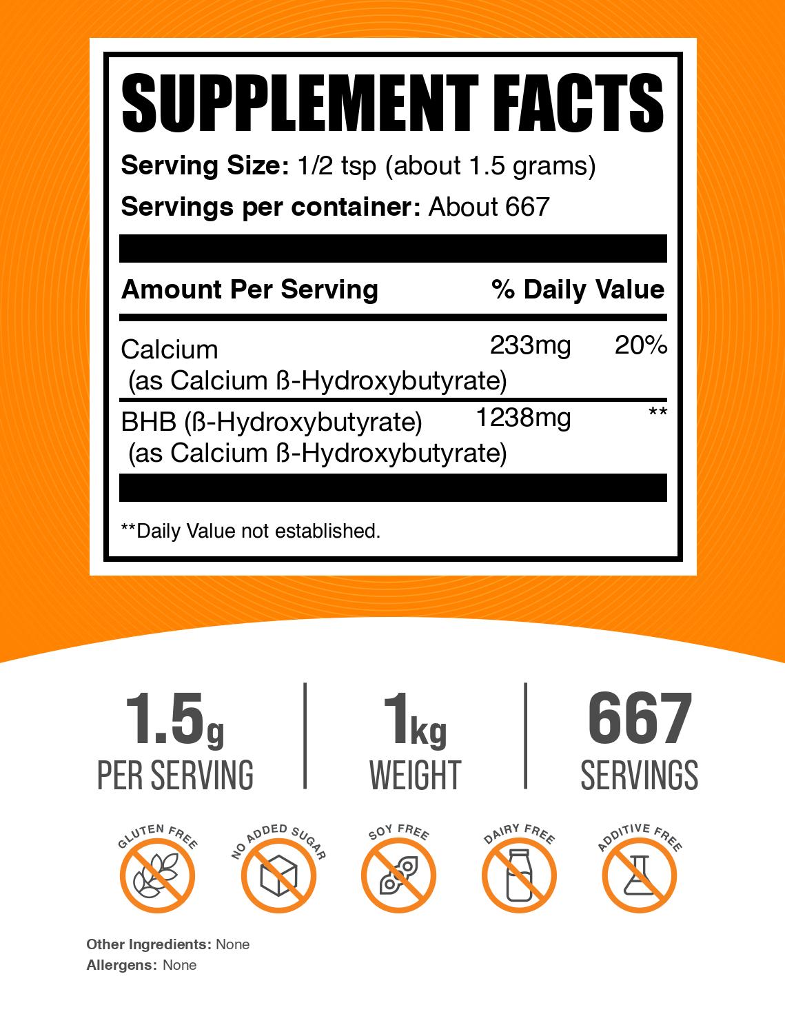 Calcium BHB powder label 1kg