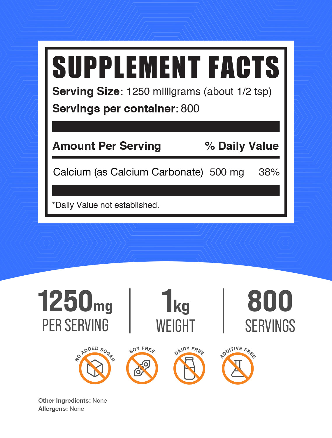 Supplement facts calcium carbonate 1kg