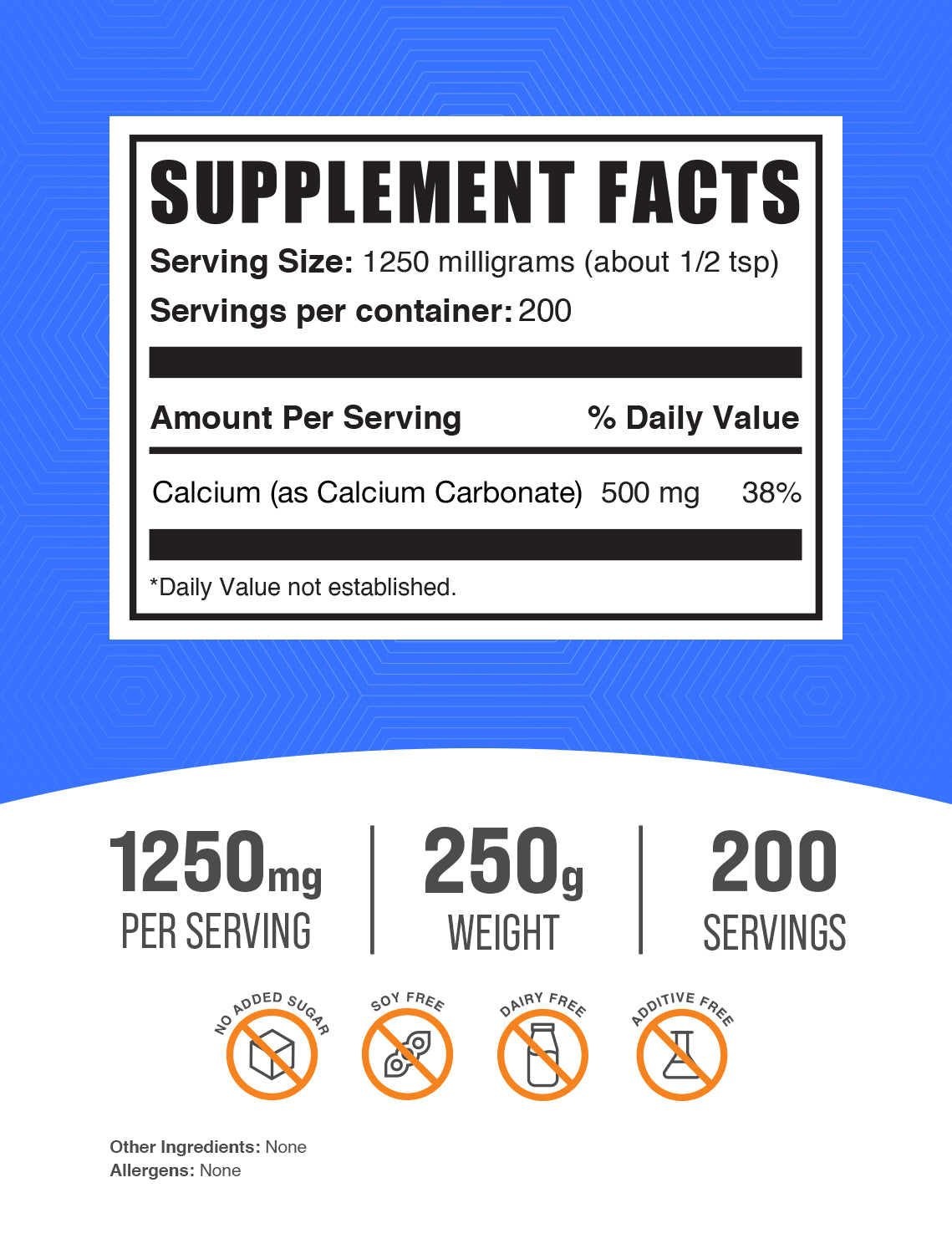 supplement facts for calcium carbonate 250g
