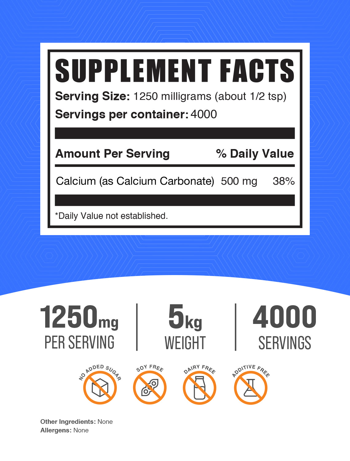 supplement facts for calcium carbonate 5kg