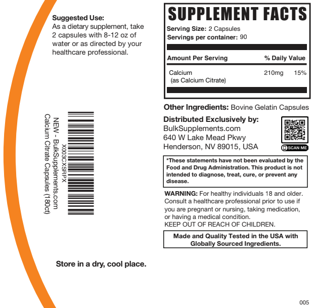 Calcium Citrate Capsules 210mg 180ct Plain Label