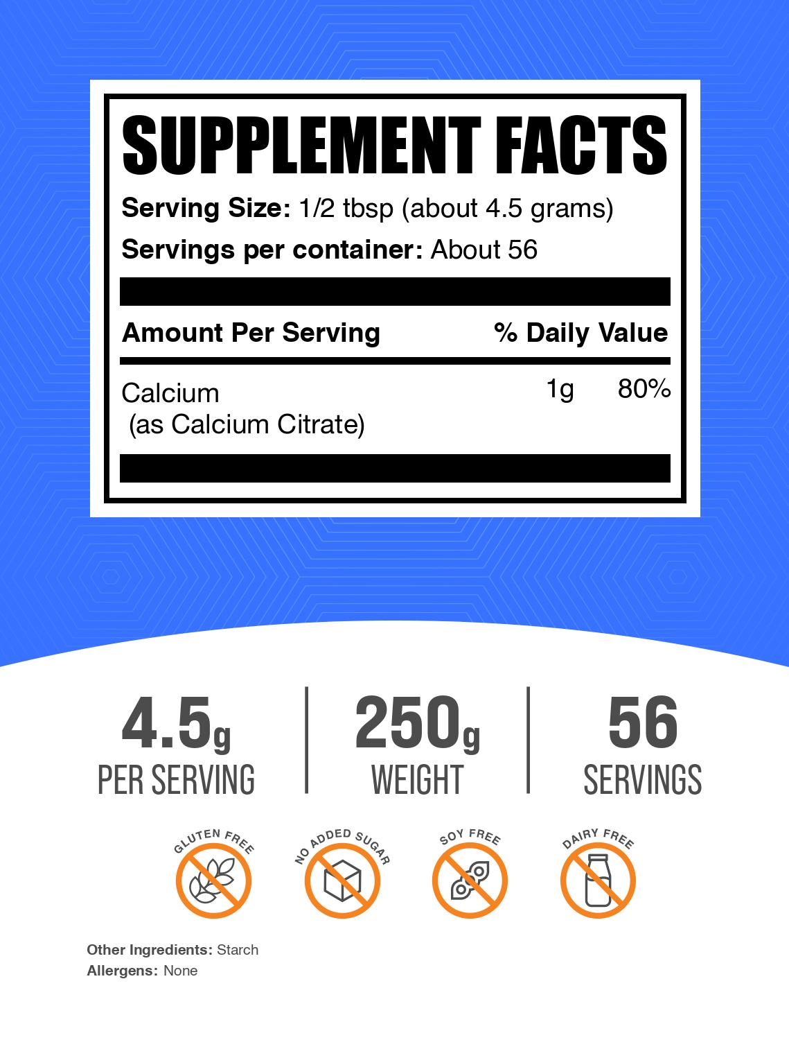 Calcium citrate powder label 250g