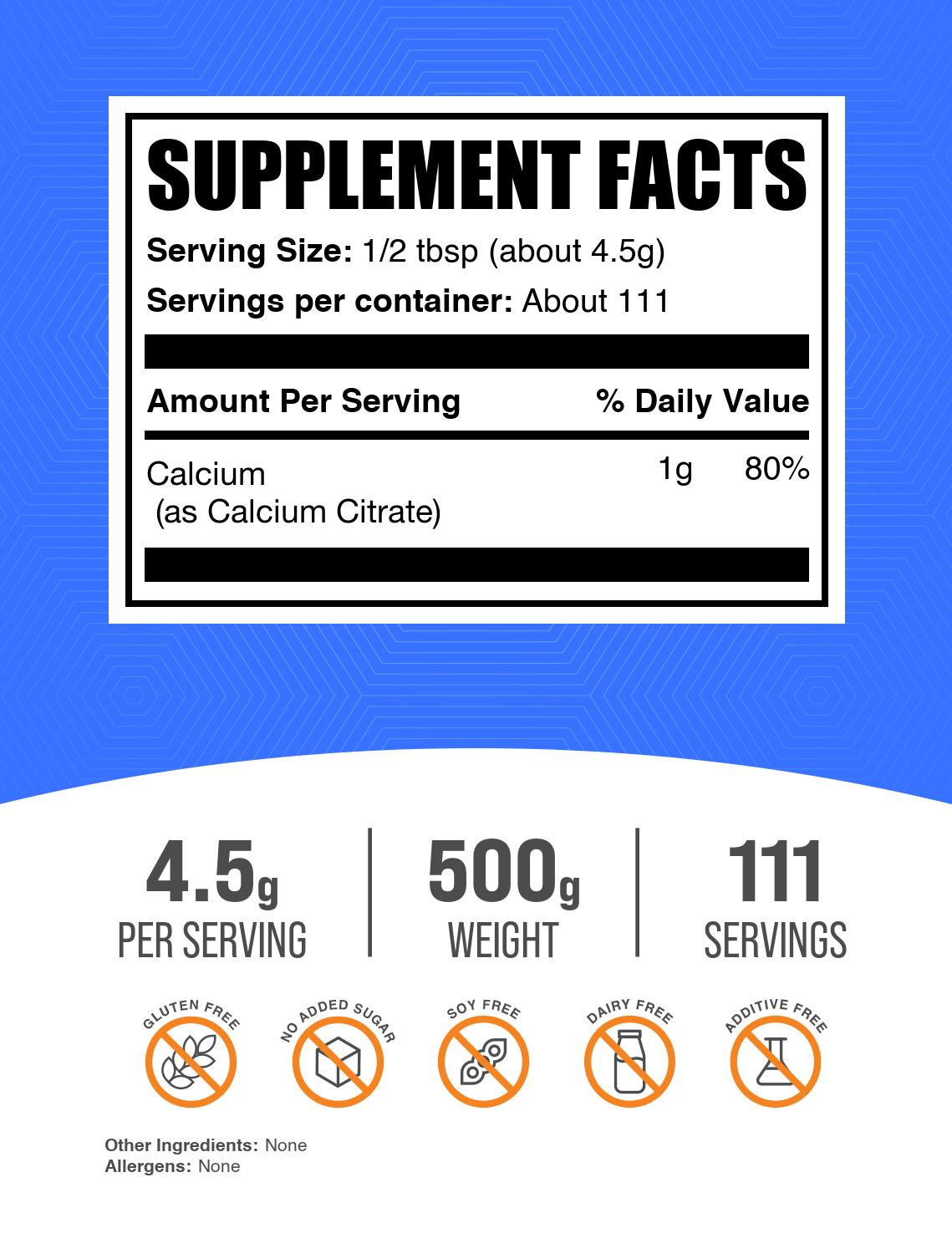 Calcium Citrate Powder 500g Label