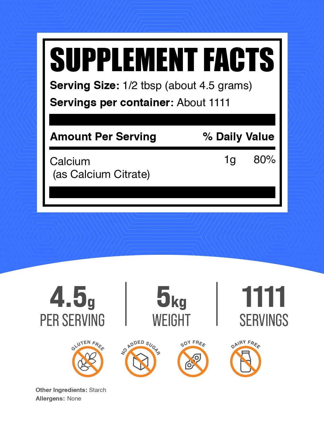 Calcium citrate powder label 5kg