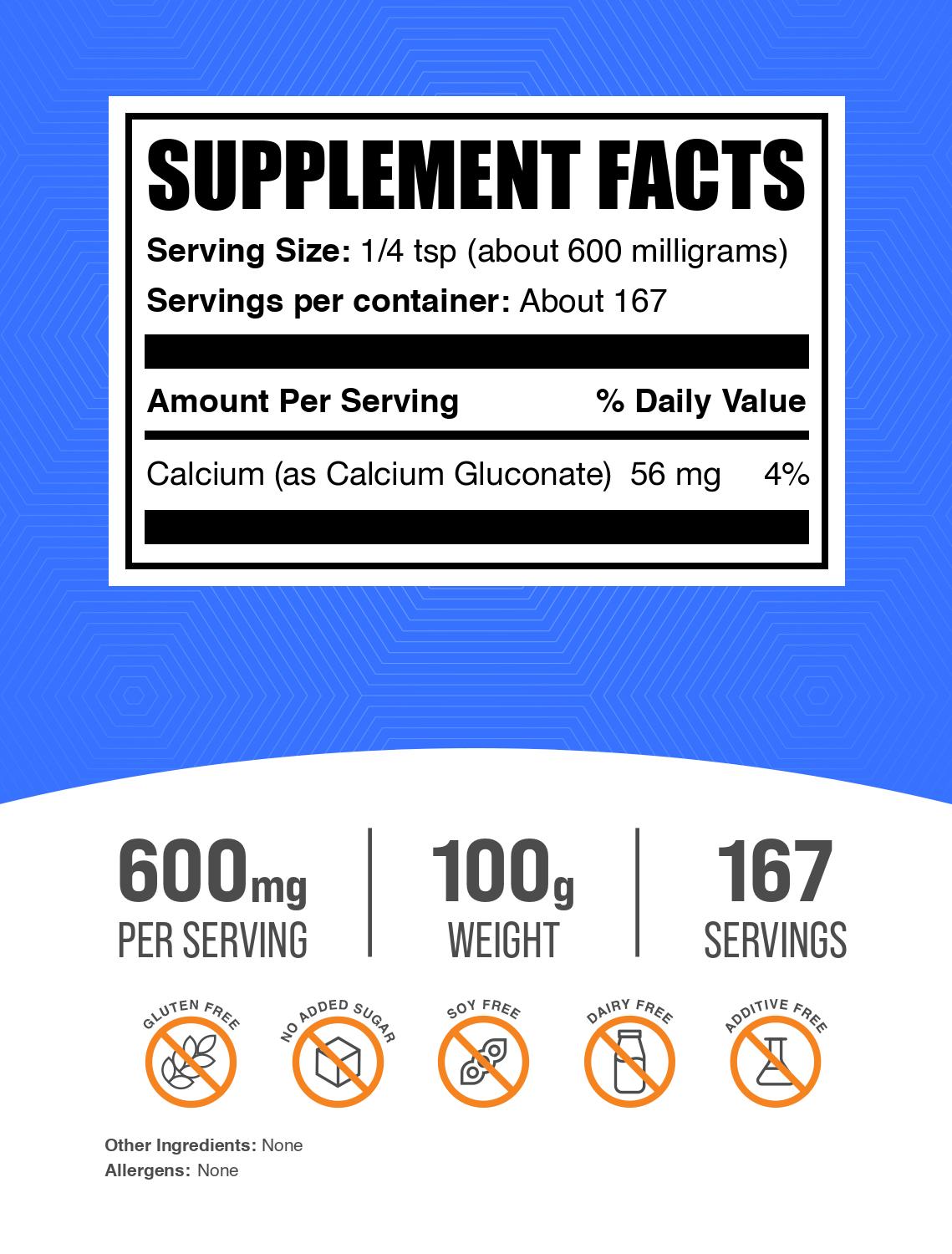 Calcium Gluconate powder label 100g