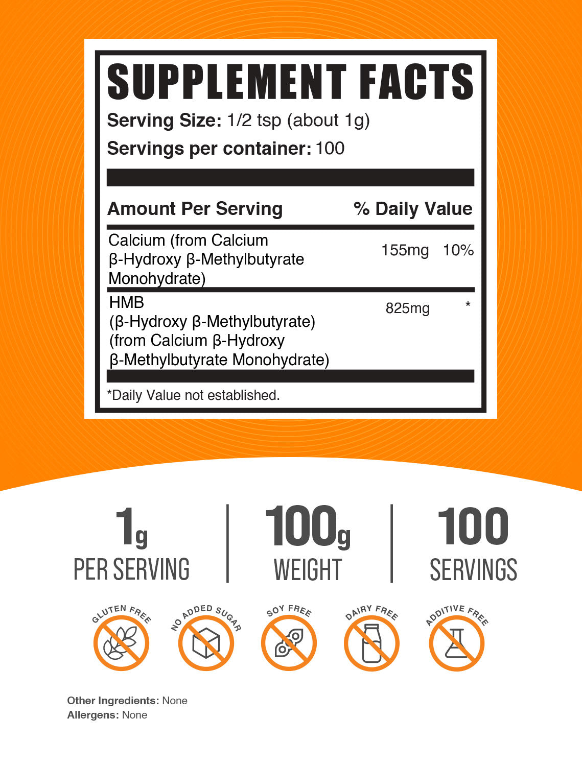 Calcium HMB powder label 100g