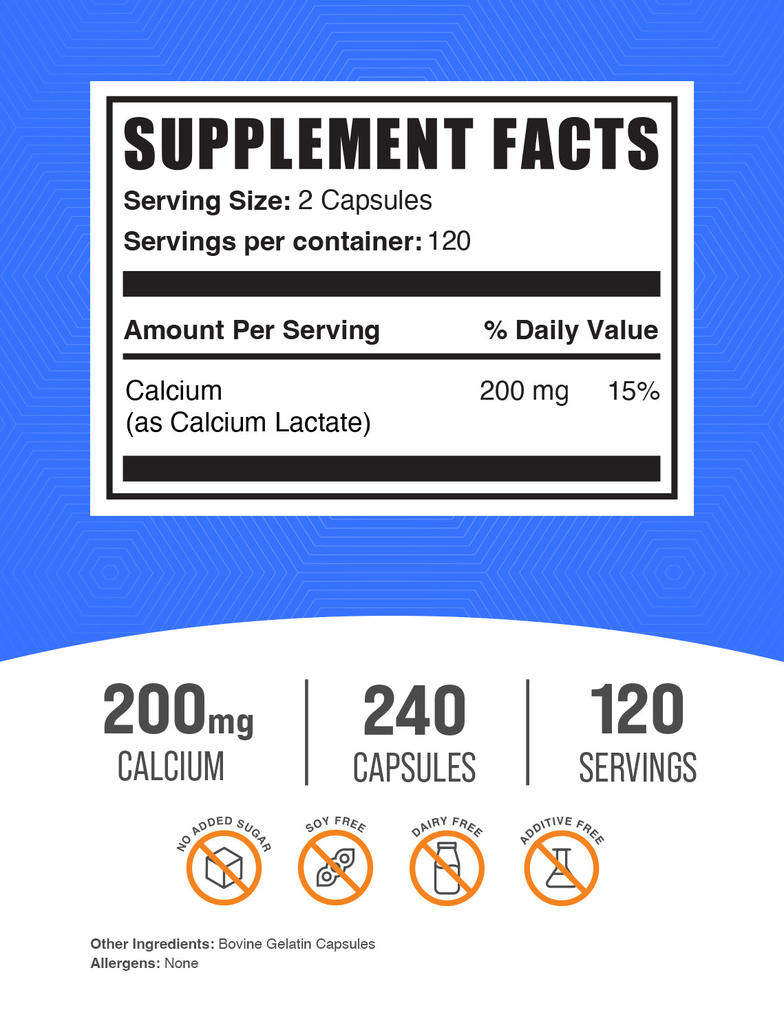 Calcium lactate 240 capsules label