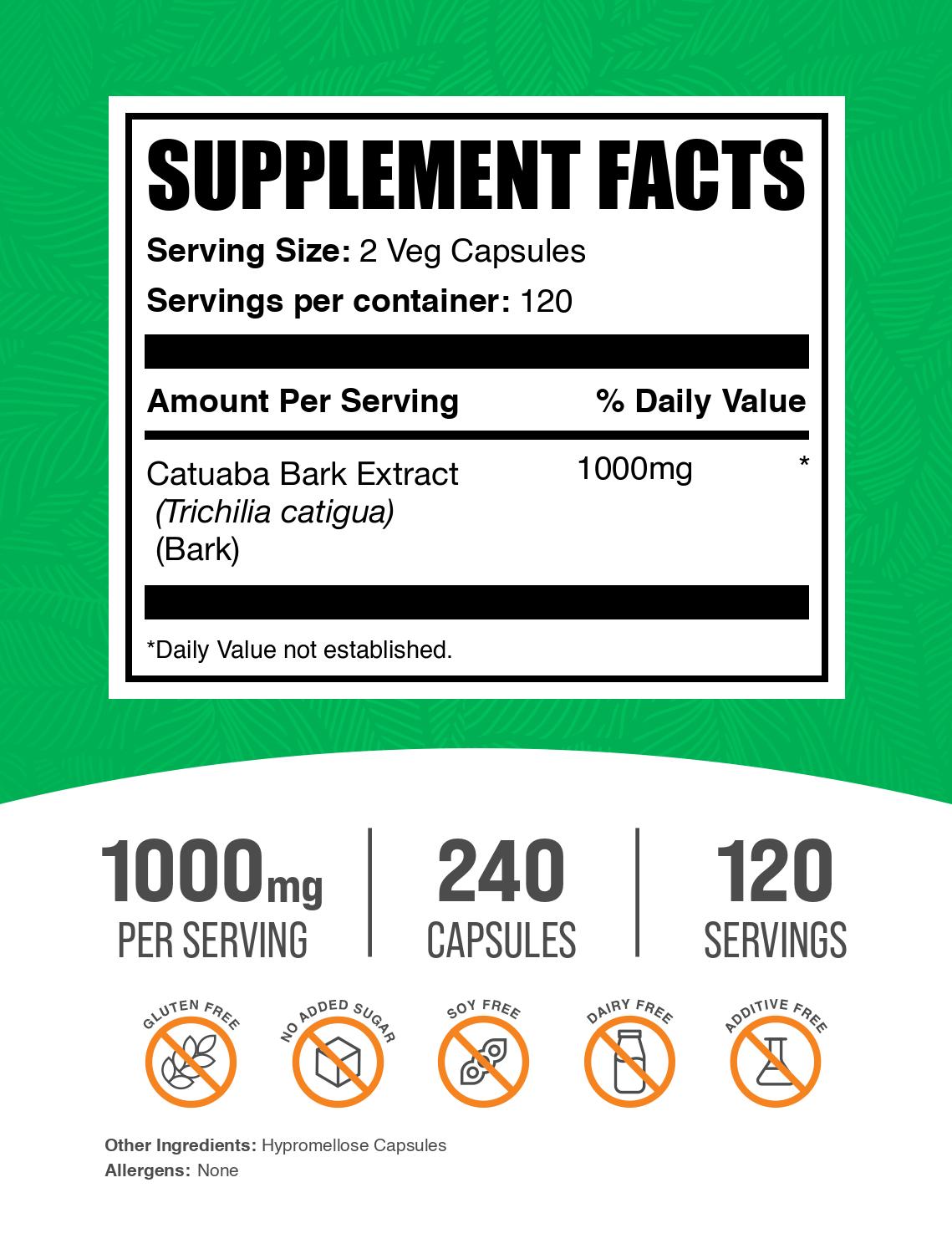 Catuaba bark extract 240 capsules label