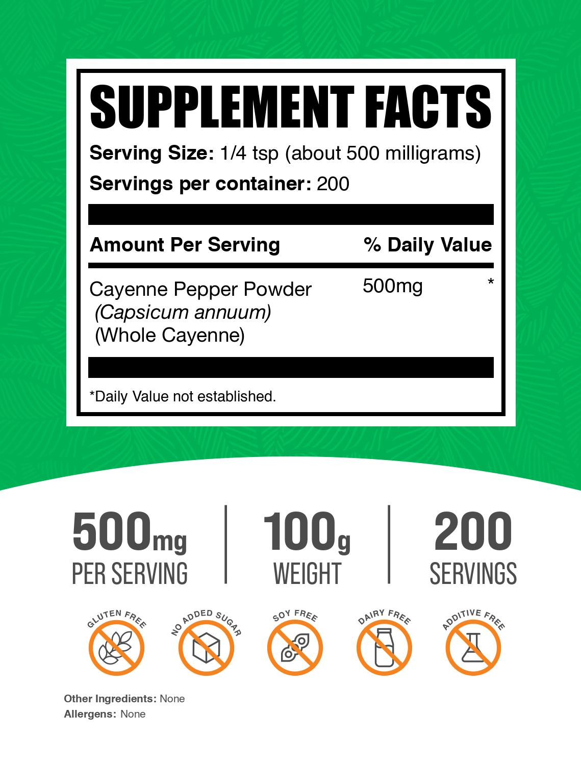 Cayenne Pepper Powder 40000HU Powder 100g Label