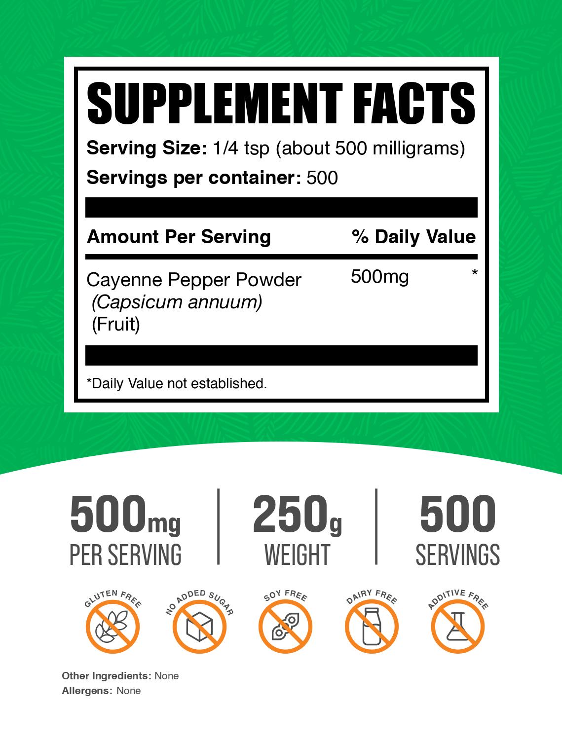 Cayenne pepper 40000 HU powder label 250g