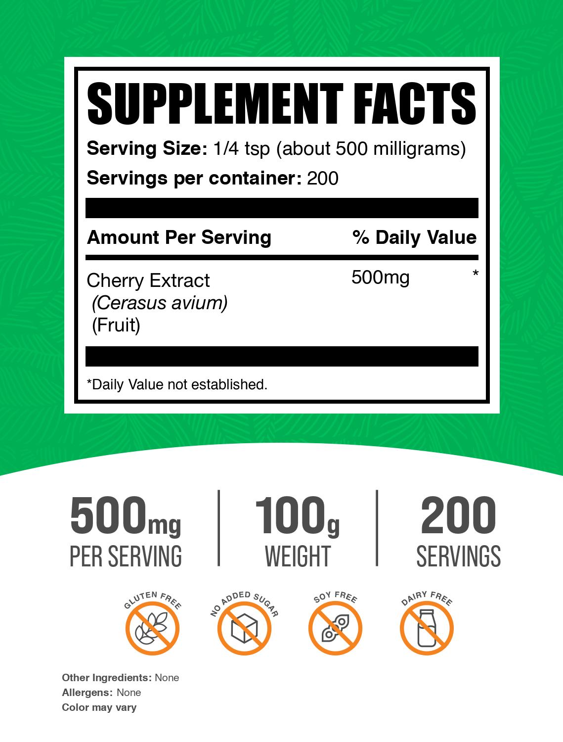 Cherry Extract Powder 100g Label