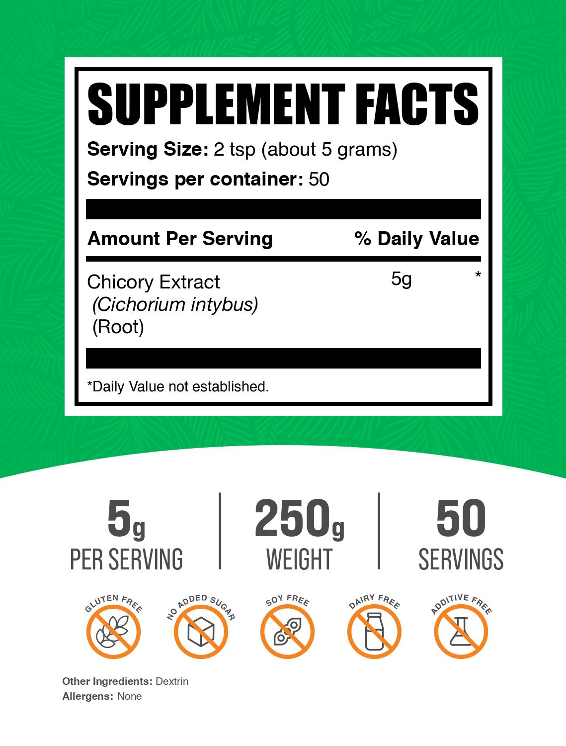 Chicory root extract powder label 250g