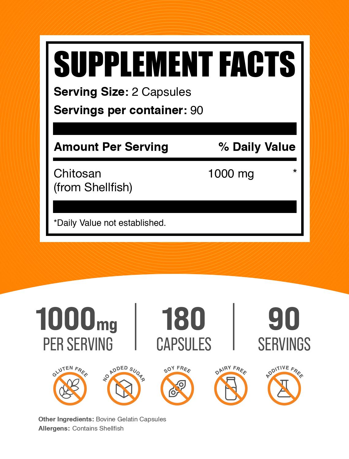 Chitosan 180 capsules label