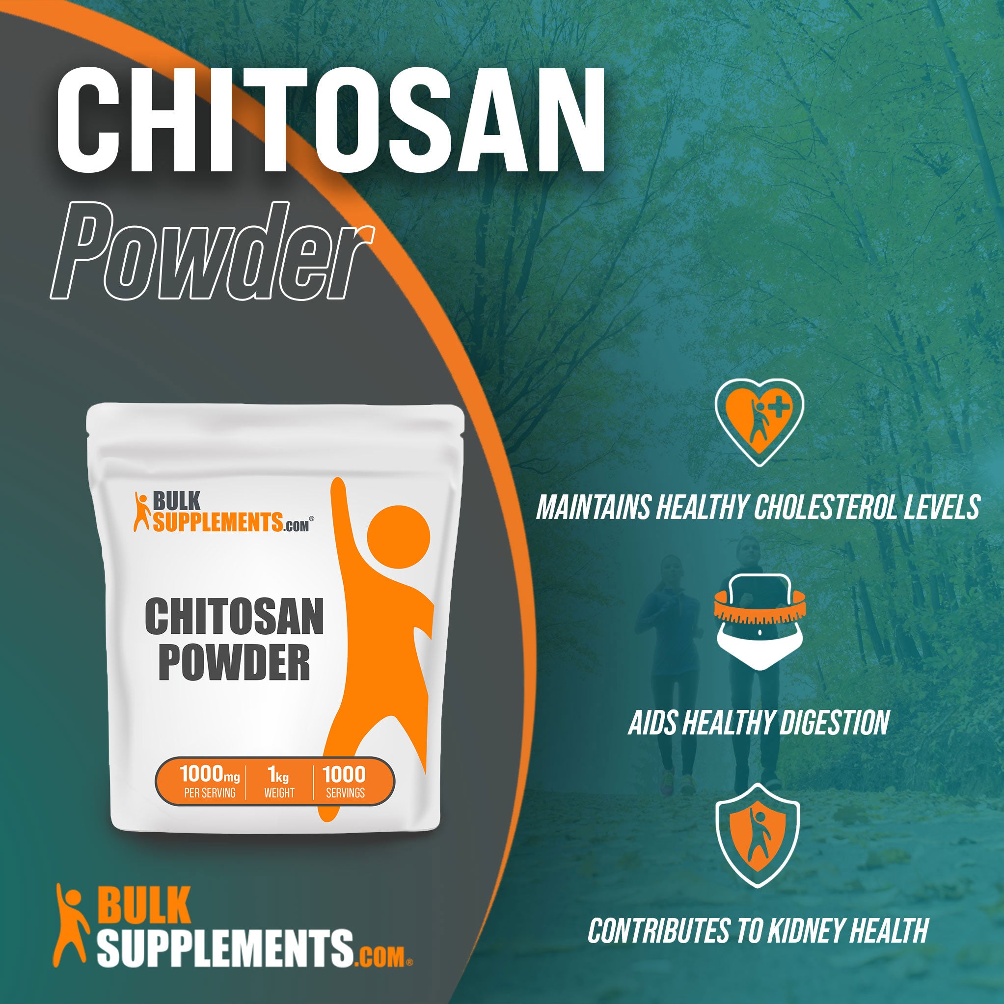 Benefits of 1kg Chitosan Powder fiber supplement; maintains healthy cholesterol levels, aids healthy digestion, contributes to kidney health