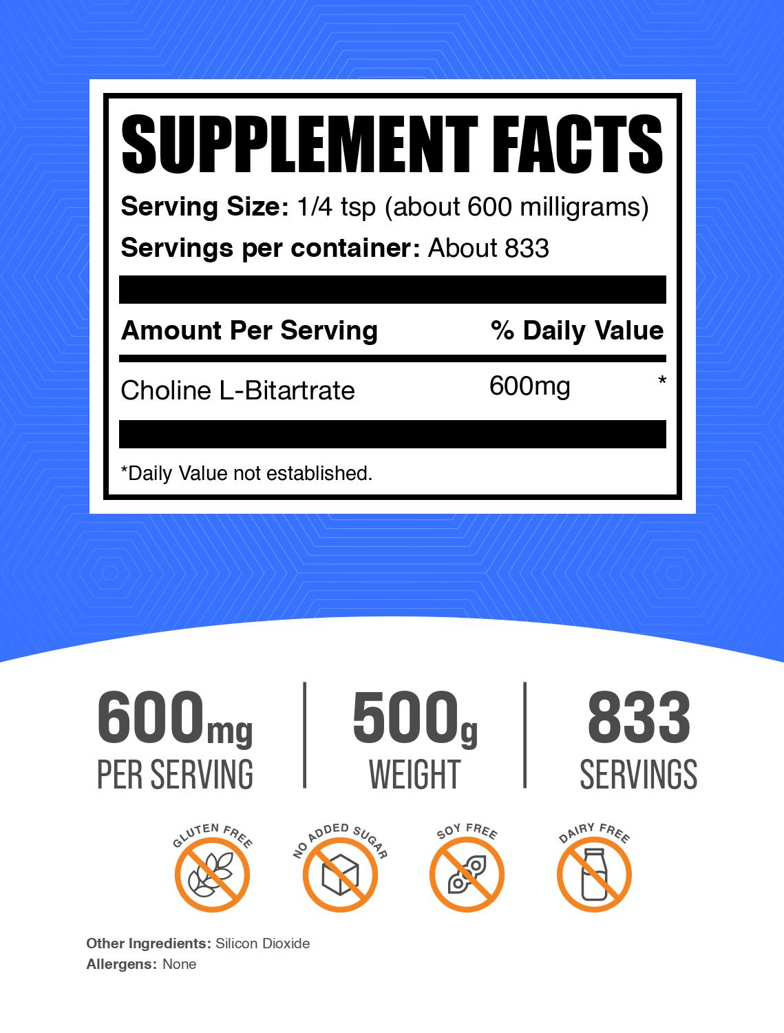 Choline L-Bitartrate powder label 500g