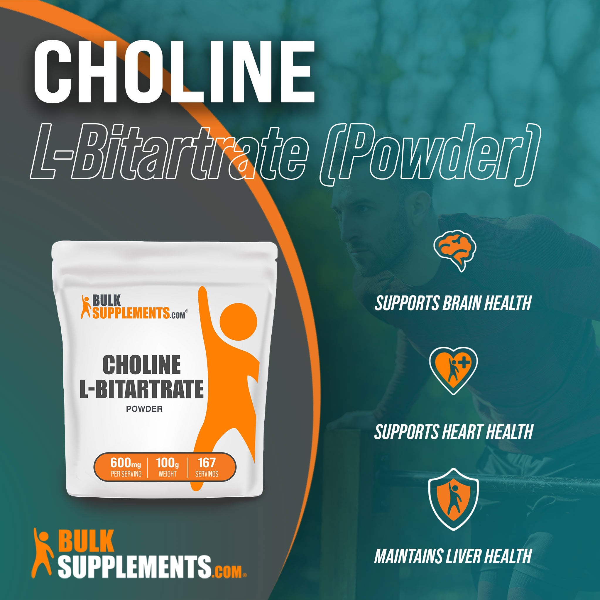 Benefits of 100g Choline L-Bitartrate Powder; supports brain health, supports heart health, liver supplement